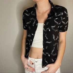 Black and white patterned button down